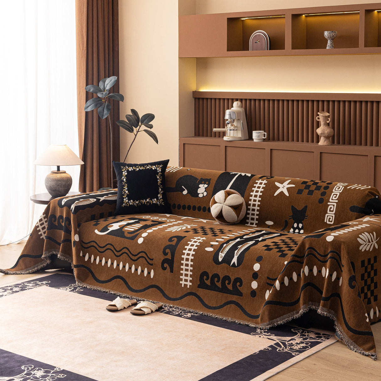 Boho Chic Woven Throw Blanket for Couch, Washable Couch Cover for Pets, Dogs, Cats