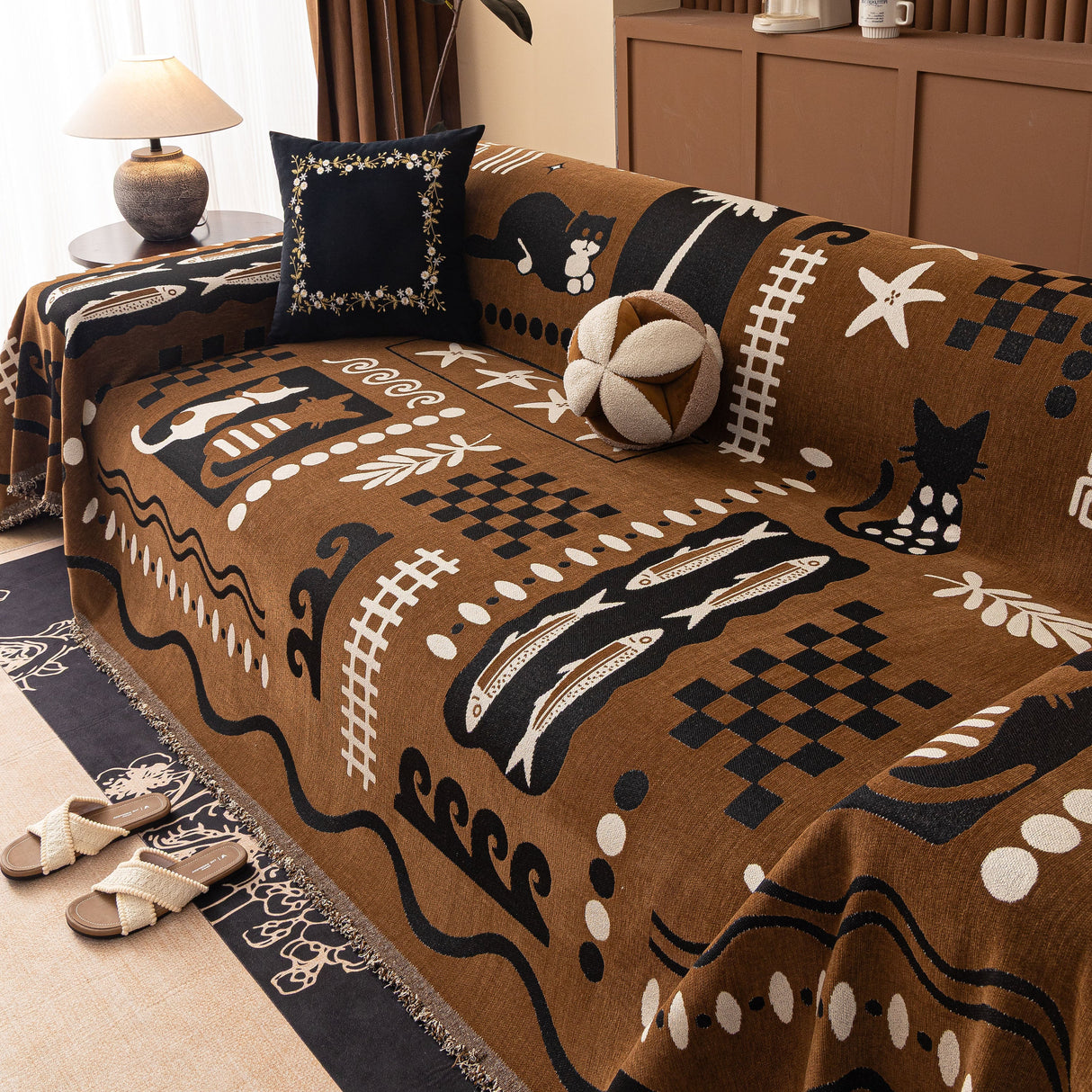 Boho Chic Woven Throw Blanket for Couch, Washable Couch Cover for Pets, Dogs, Cats