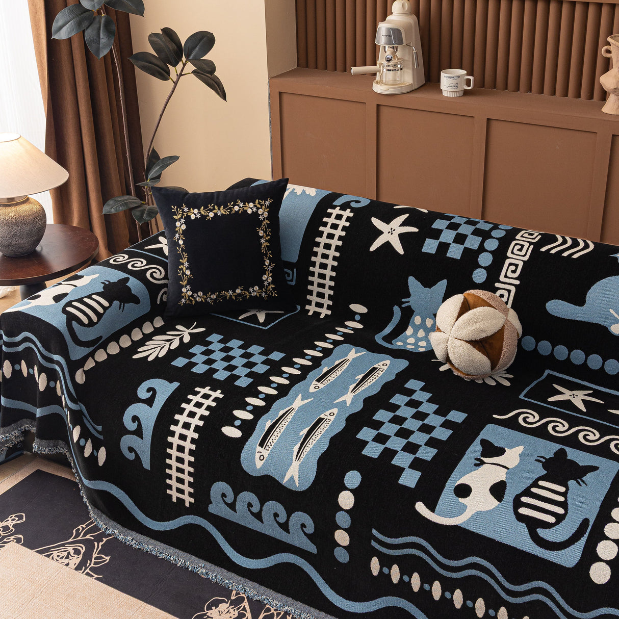 Boho Chic Woven Throw Blanket for Couch, Washable Couch Cover for Pets, Dogs, Cats