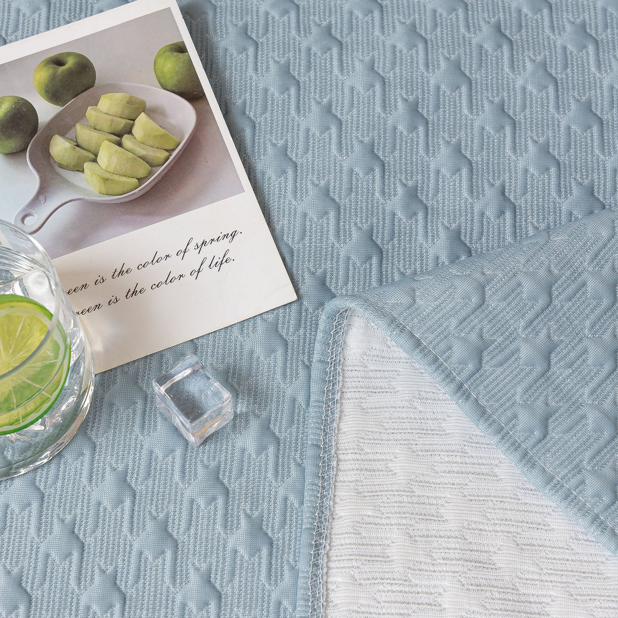 Jacquard Ice Silk Sofa Throw Cover with Gold Trim, Summer Cooling Couch Slipcover