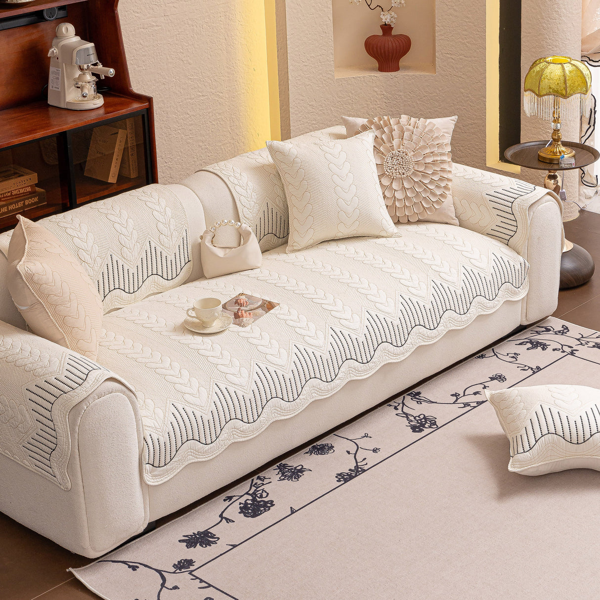 3D Quilted Thick Cotton Sofa Cover Non-Slip Couch Throw for Fabric & Leather Sofas