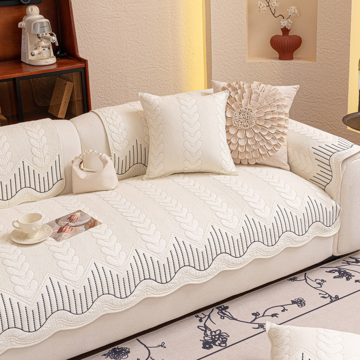 3D Quilted Thick Cotton Sofa Cover Non-Slip Couch Throw for Fabric & Leather Sofas