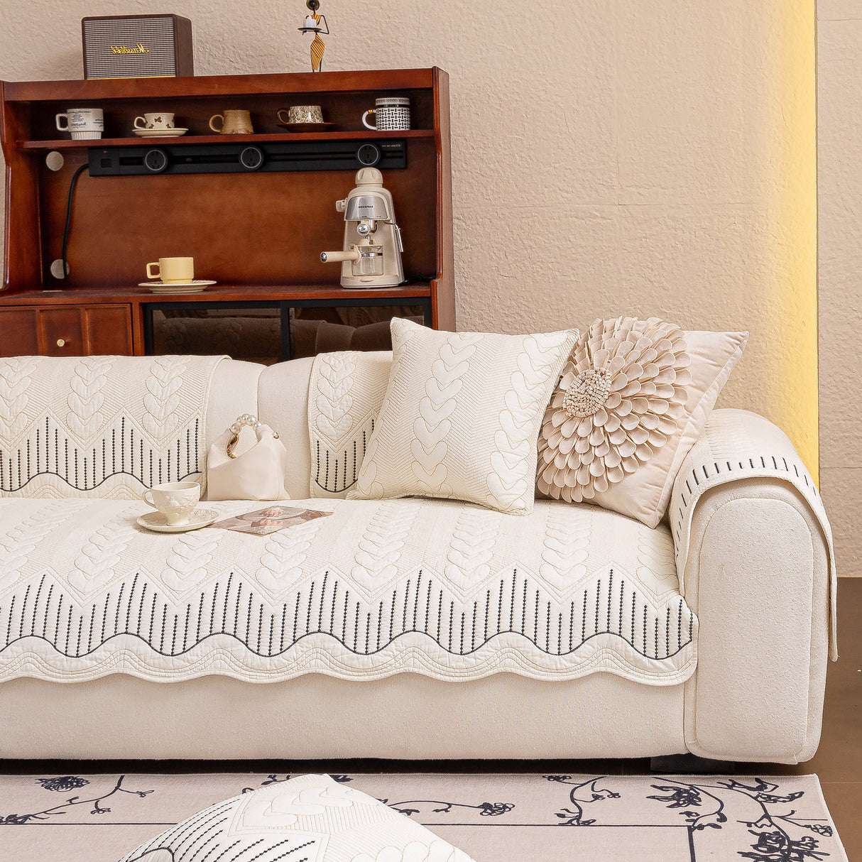 3D Quilted Thick Cotton Sofa Cover Non-Slip Couch Throw for Fabric & Leather Sofas