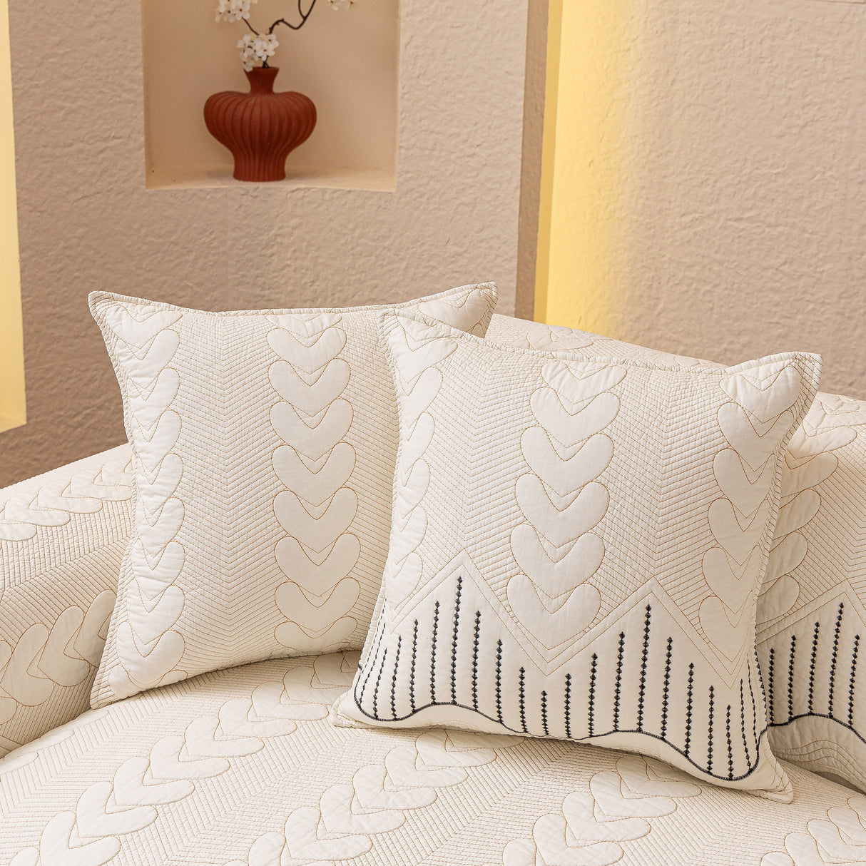 3D Quilted Thick Cotton Sofa Cover Non-Slip Couch Throw for Fabric & Leather Sofas