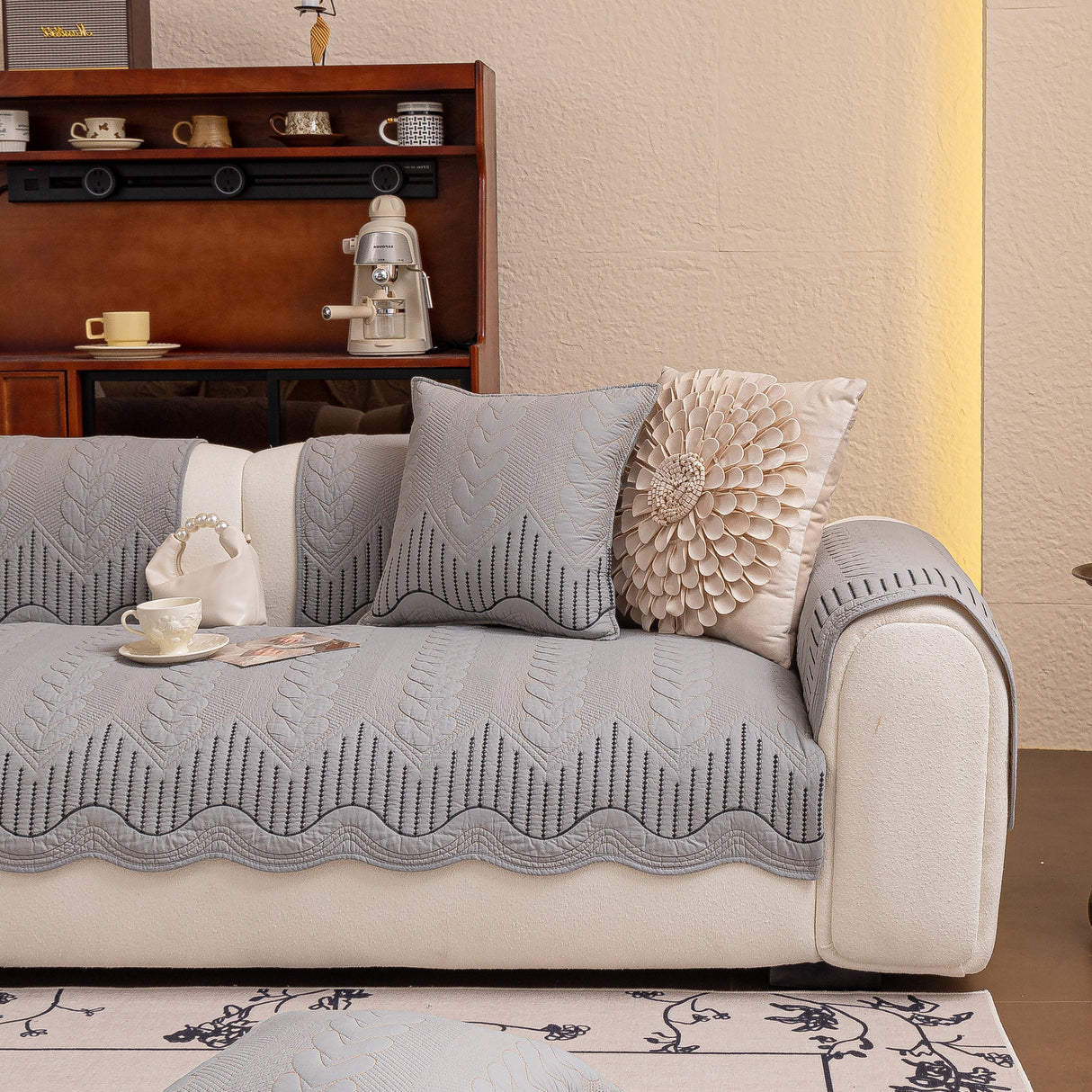 3D Quilted Thick Cotton Sofa Cover Non-Slip Couch Throw for Fabric & Leather Sofas