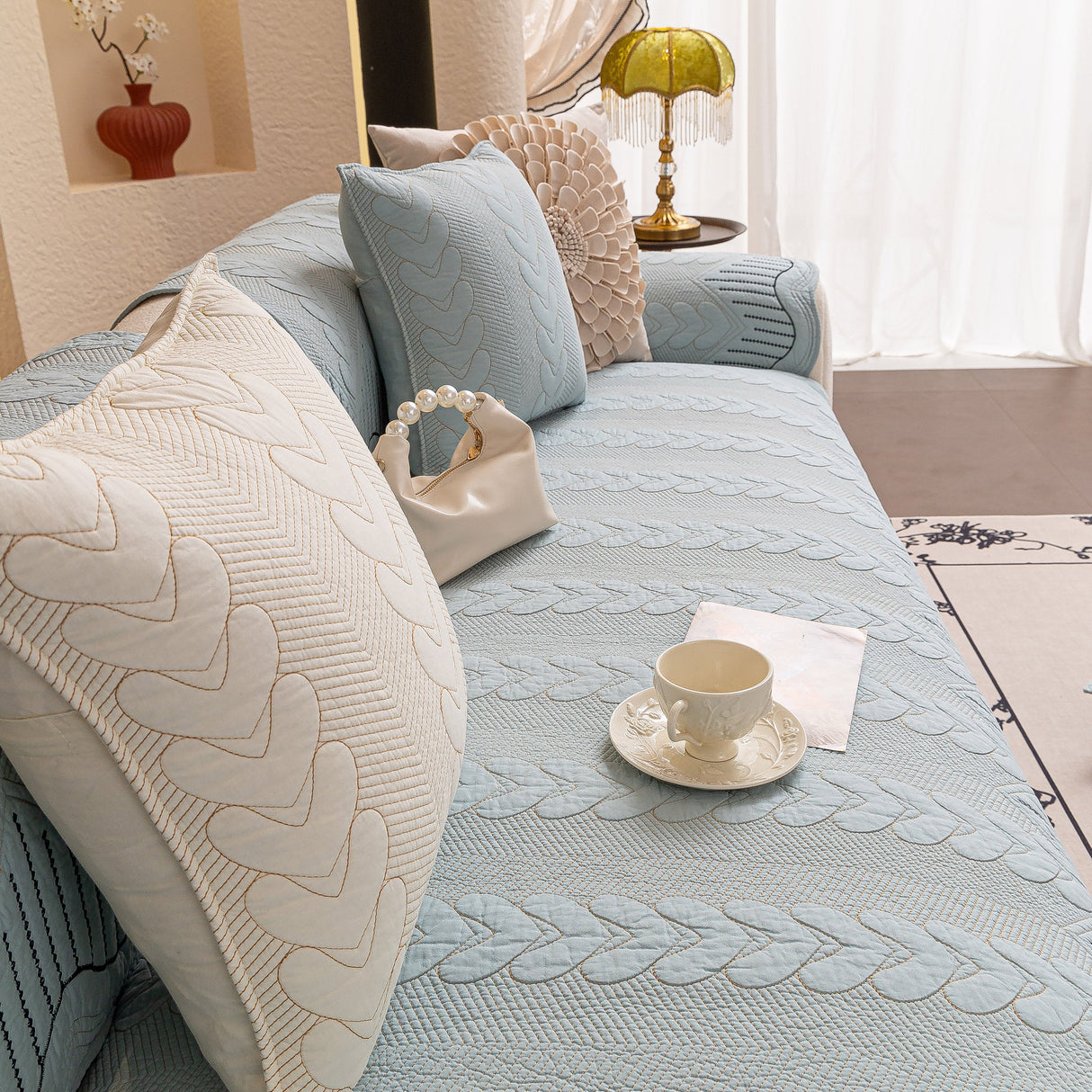 3D Quilted Thick Cotton Sofa Cover Non-Slip Couch Throw for Fabric & Leather Sofas