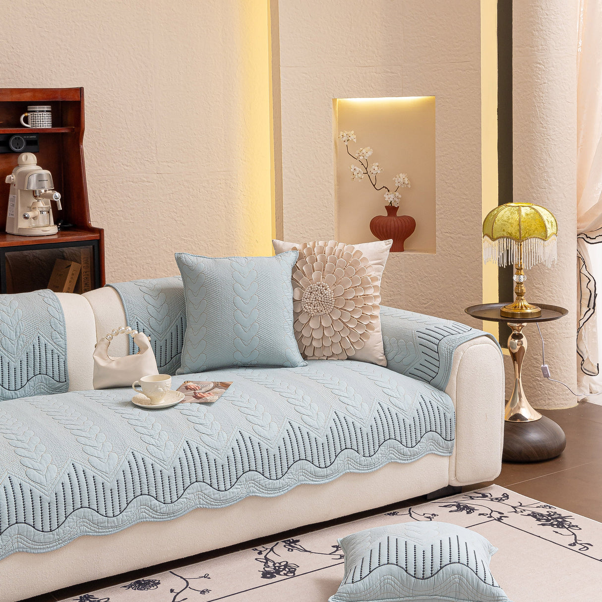 3D Quilted Thick Cotton Sofa Cover Non-Slip Couch Throw for Fabric & Leather Sofas