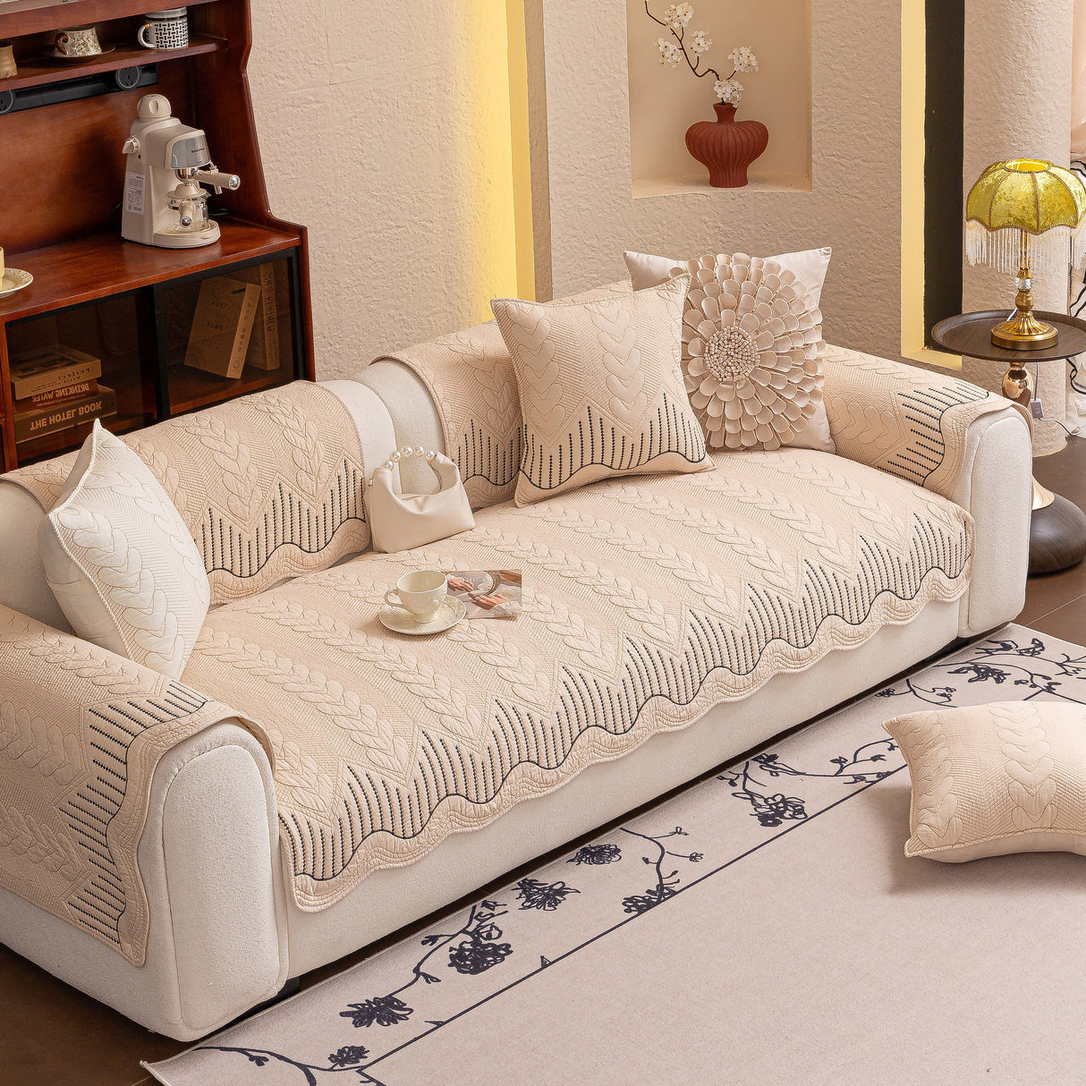 3D Quilted Thick Cotton Sofa Cover Non-Slip Couch Throw for Fabric & Leather Sofas