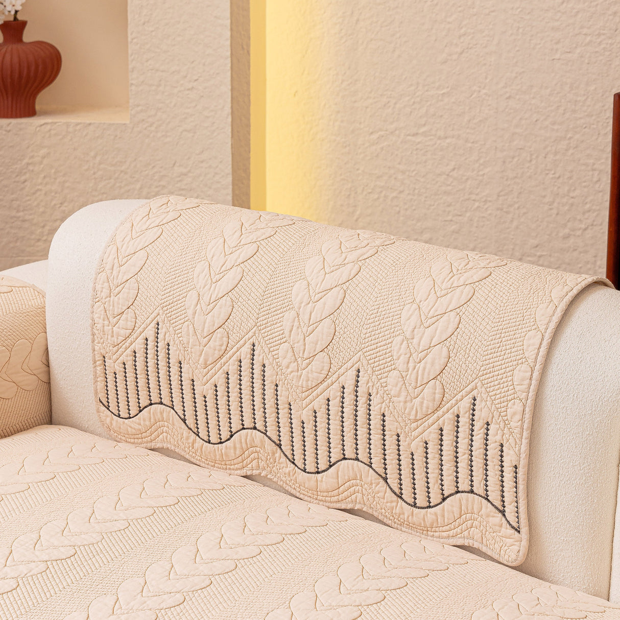 3D Quilted Thick Cotton Sofa Cover Non-Slip Couch Throw for Fabric & Leather Sofas