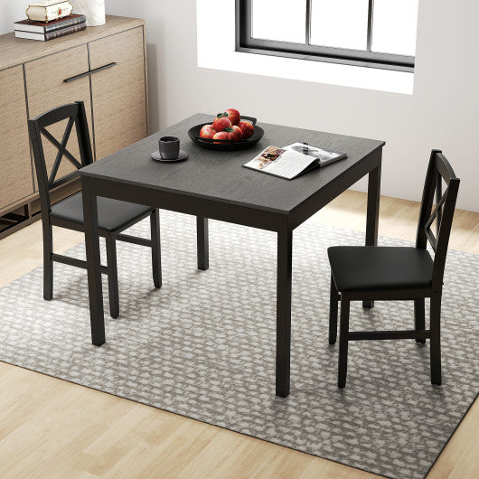 3-Piece Dining Table Set Wooden Square Kitchen Table for 2 People-Gray