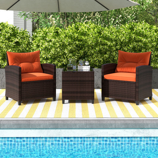 3 Pieces Rattan Patio Furniture Set with Washable Cushion-Orange