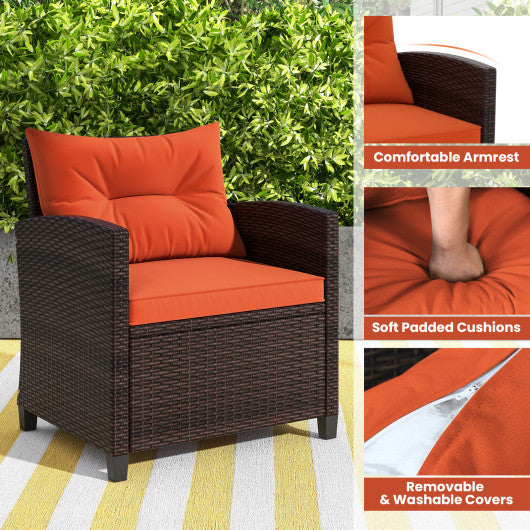 3 Pieces Rattan Patio Furniture Set with Washable Cushion-Orange