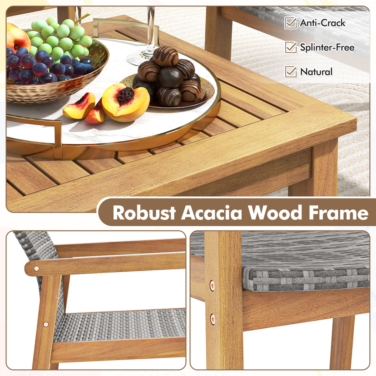 3 Pieces Patio Furniture Set with Chair