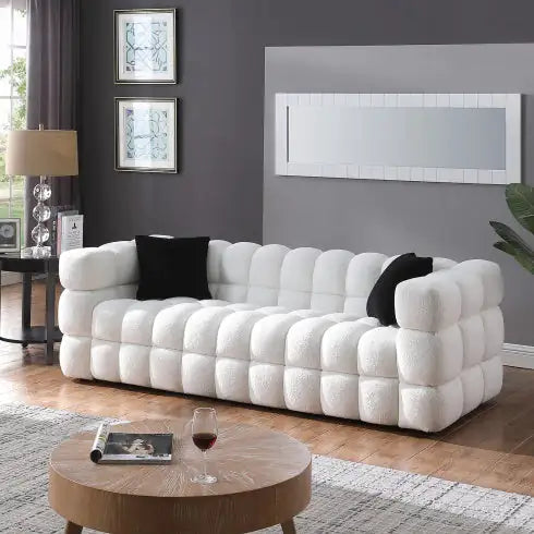 84.3 Length ,35.83 Deepth ,human Body Structure For USA People, Marshmallow Sofa,boucle Sofa ,White Color,3 Seater