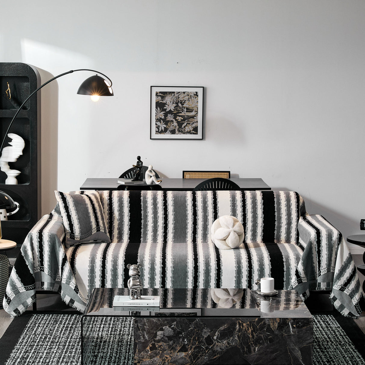 Striped Chenille Sofa Throw Covers, Boho Style Cozy Couch Protector Blanket