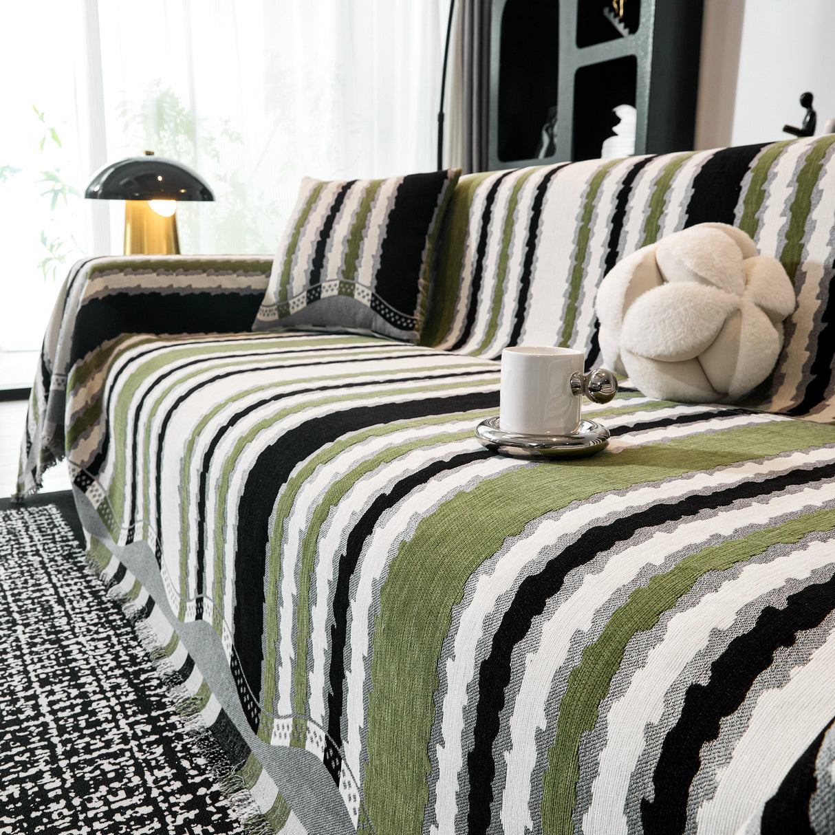 Striped Chenille Sofa Throw Covers, Boho Style Cozy Couch Protector Blanket