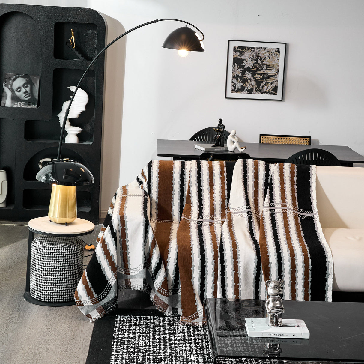 Striped Chenille Sofa Throw Covers, Boho Style Cozy Couch Protector Blanket