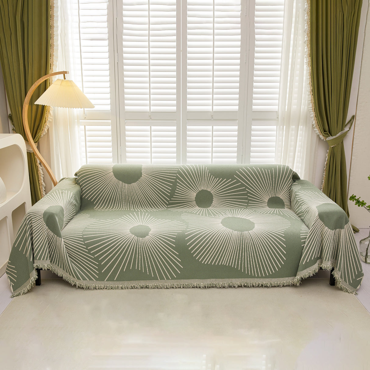 Geometric Radial Striped L-Shape Sofa Cover: Thick, Reversible Furniture Blanket for Kids and Pets