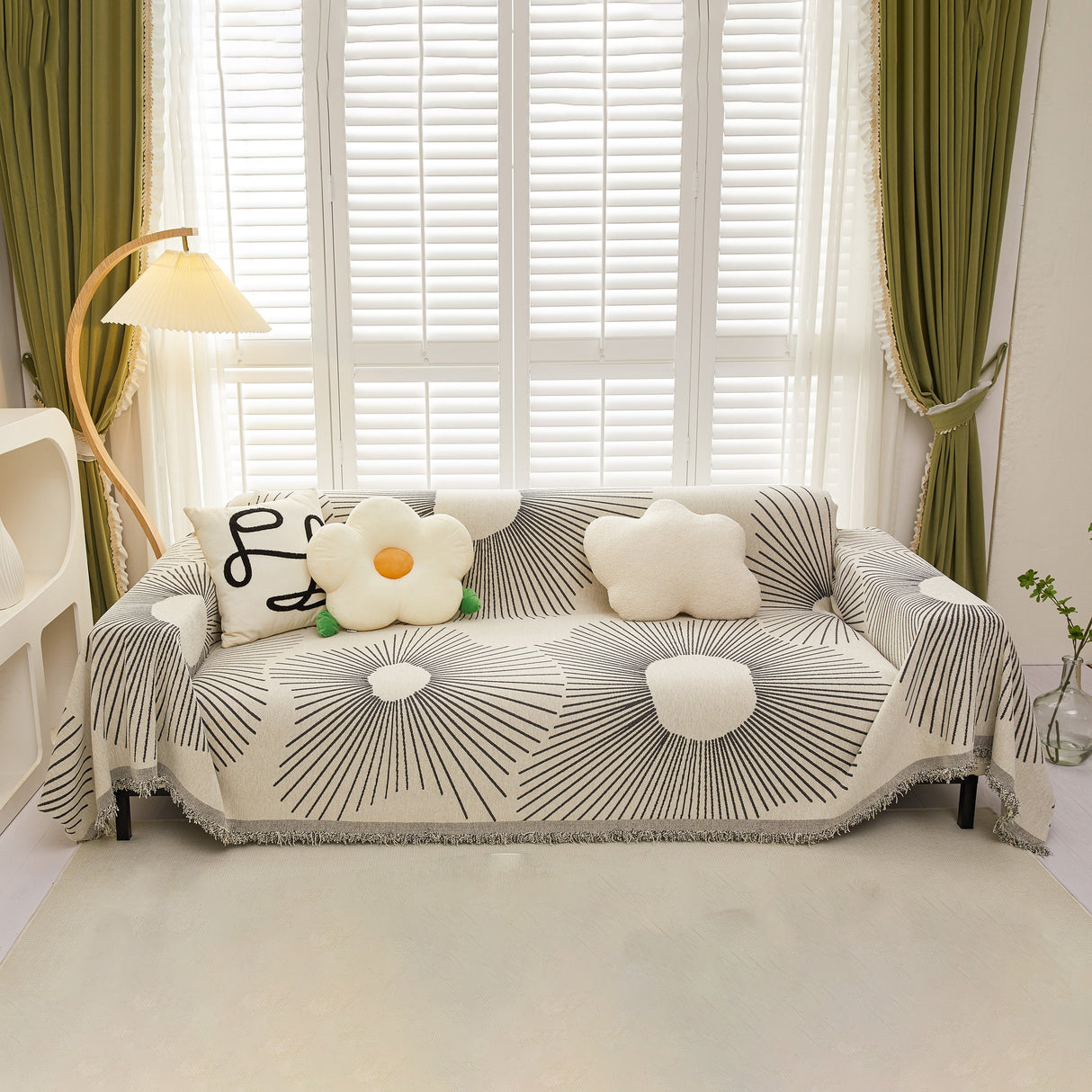 Geometric Radial Striped L-Shape Sofa Cover: Thick, Reversible Furniture Blanket for Kids and Pets