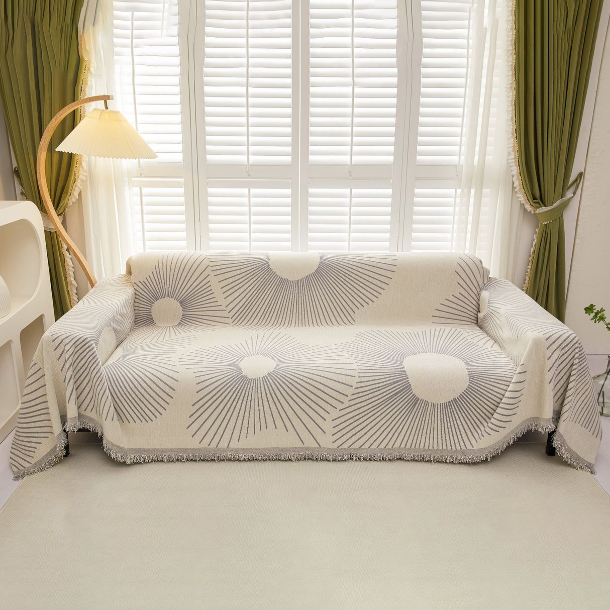 Geometric Radial Striped L-Shape Sofa Cover: Thick, Reversible Furniture Blanket for Kids and Pets