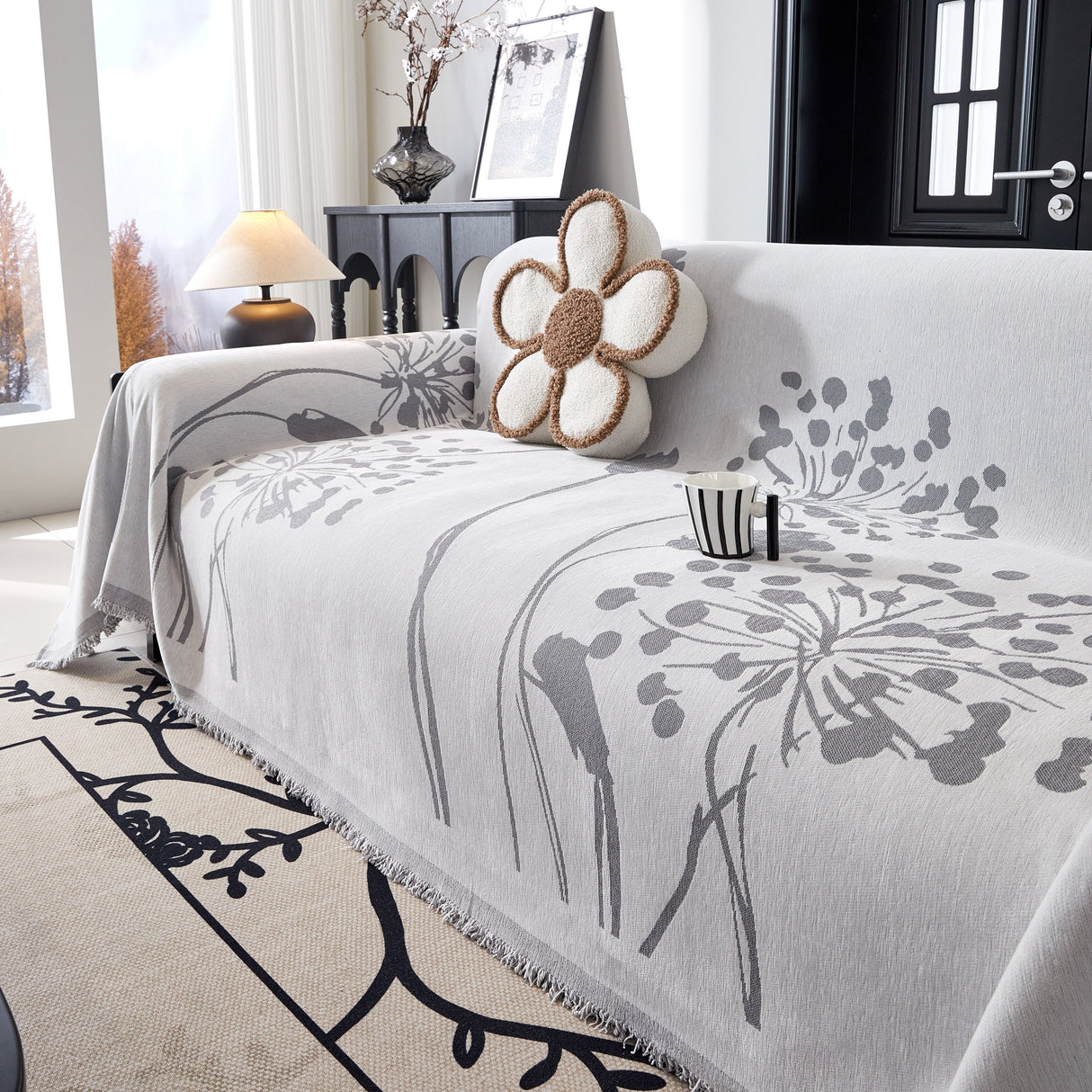 Dandelion Blanket Throw for Sofas Chenille Furniture Couch Cover, Couch Cushion Cover for Kids, Pets