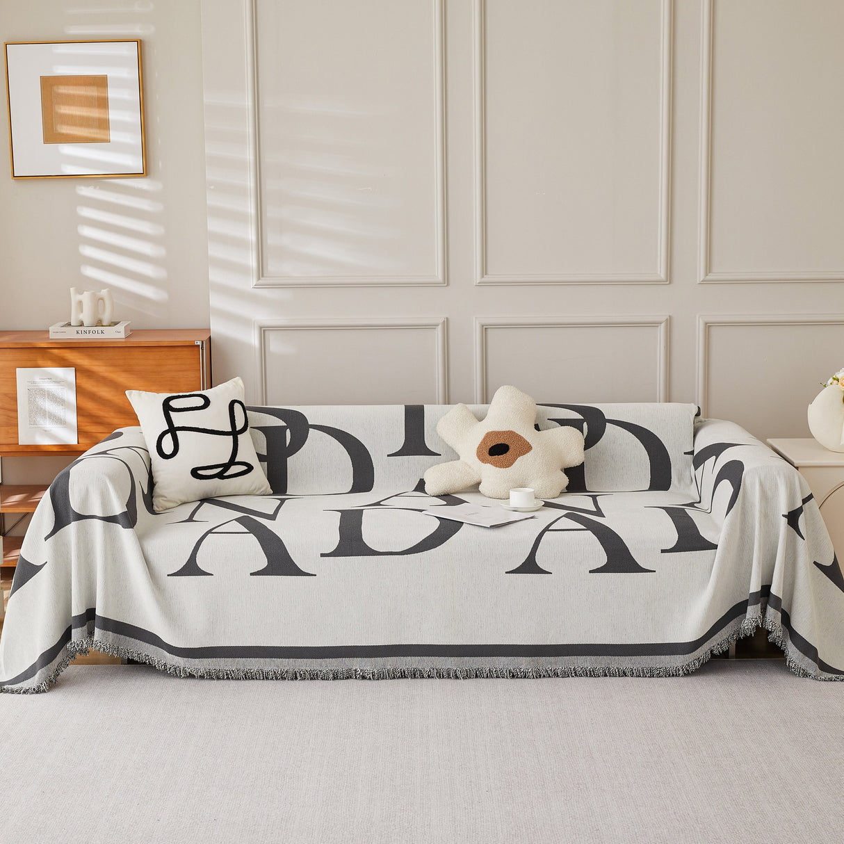 Chenille Jacquard Alphabet Sofa Blanket Cover, L Shape Sofa Cover, Reversible Couch Covers for Dogs