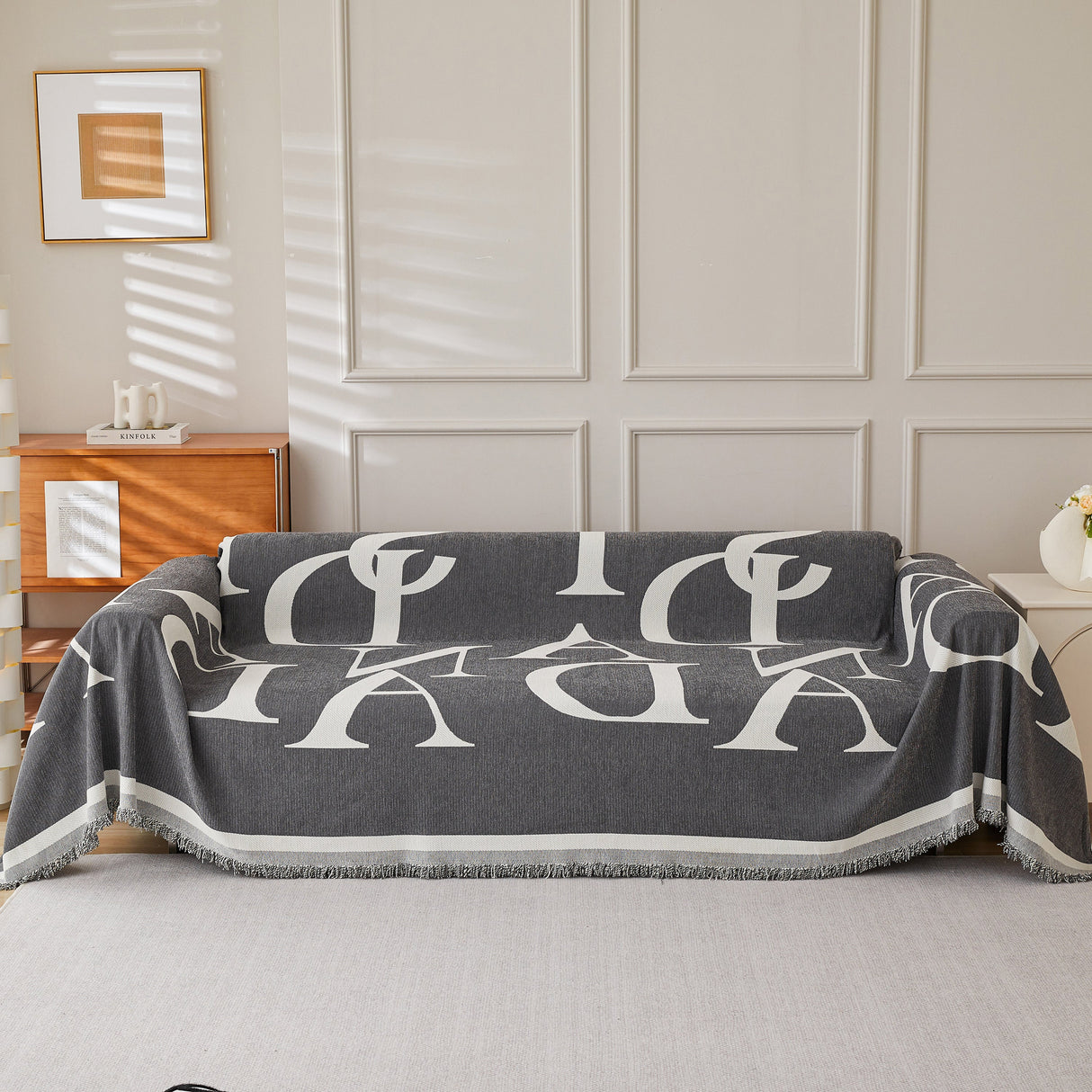 Chenille Jacquard Alphabet Sofa Blanket Cover, L Shape Sofa Cover, Reversible Couch Covers for Dogs