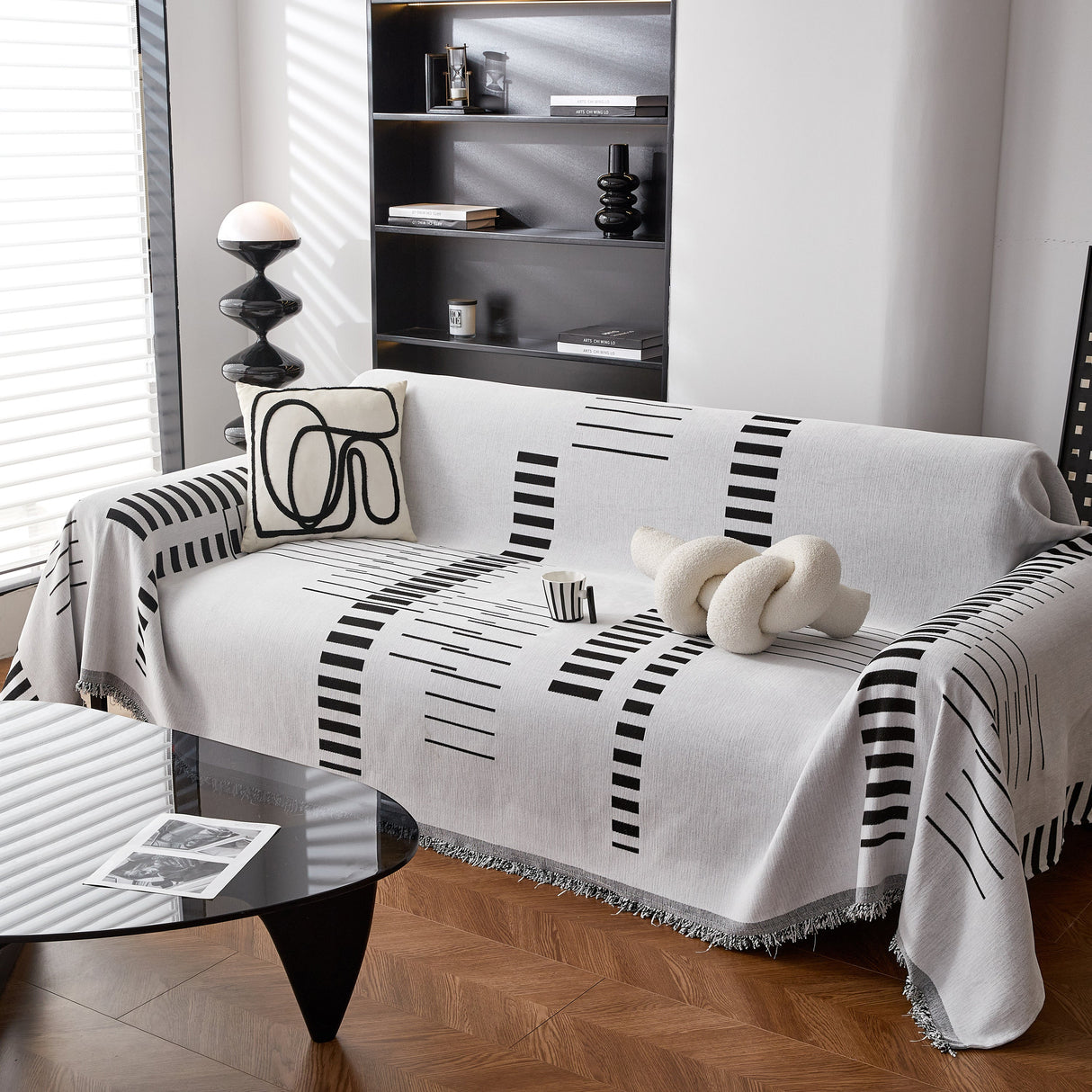 Reversible Chenille Couch Cover Blanket with Tassel Large Boho Futon Cover L Shaped Sectional Cover