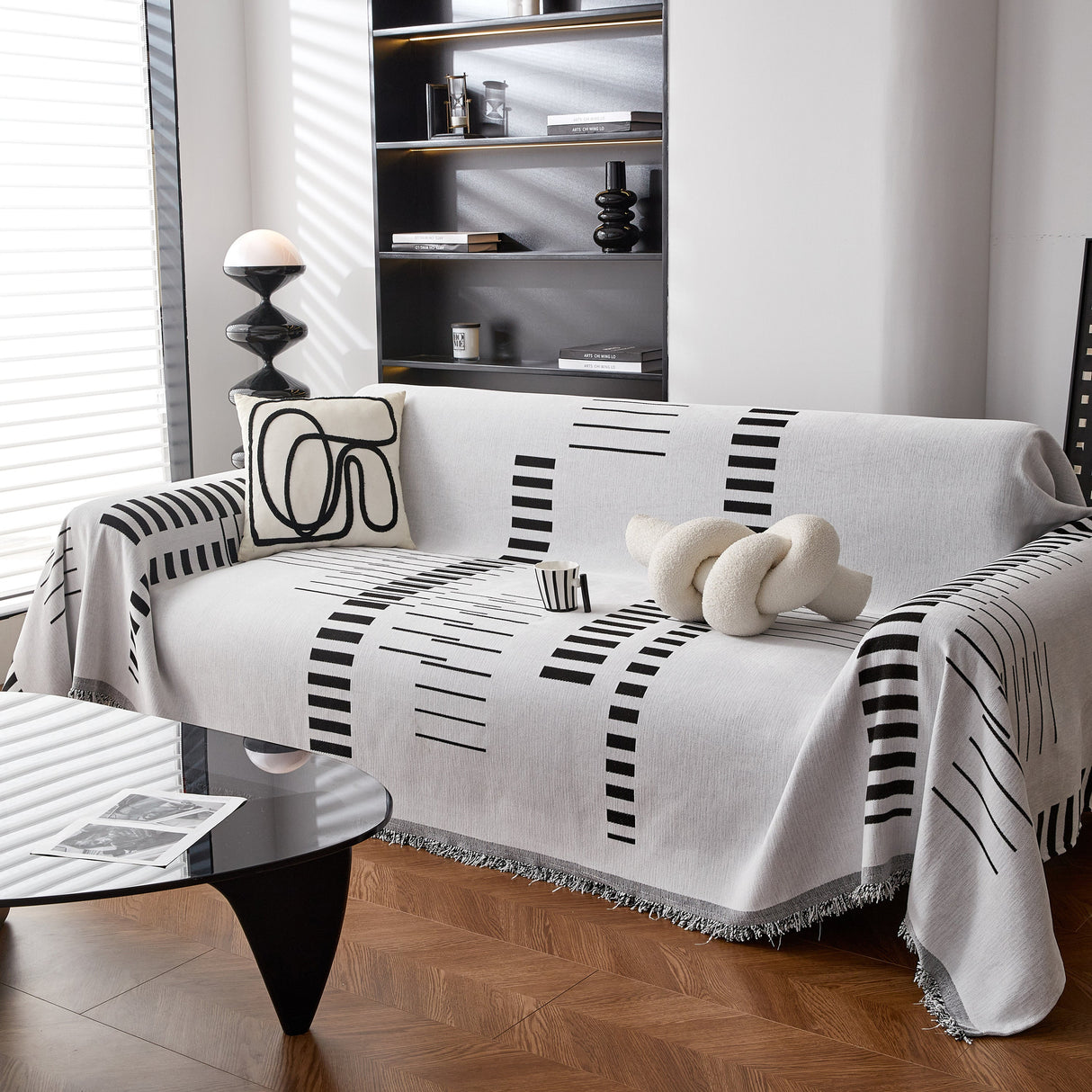 Reversible Chenille Couch Cover Blanket with Tassel Large Boho Futon Cover L Shaped Sectional Cover