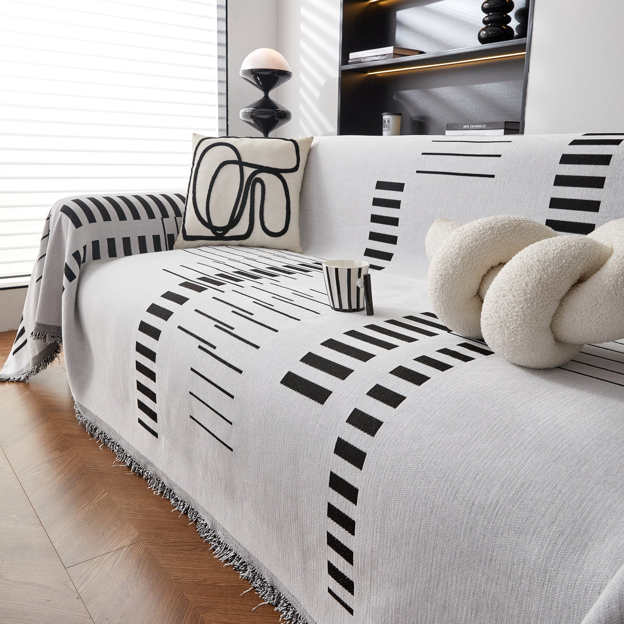 Reversible Chenille Couch Cover Blanket with Tassel Large Boho Futon Cover L Shaped Sectional Cover