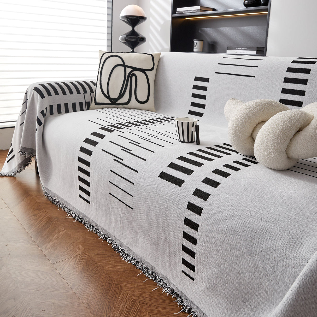 Reversible Chenille Couch Cover Blanket with Tassel Large Boho Futon Cover L Shaped Sectional Cover