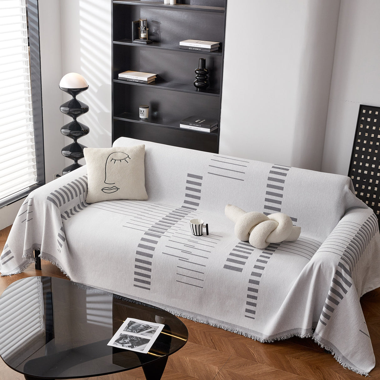 Reversible Chenille Couch Cover Blanket with Tassel Large Boho Futon Cover L Shaped Sectional Cover