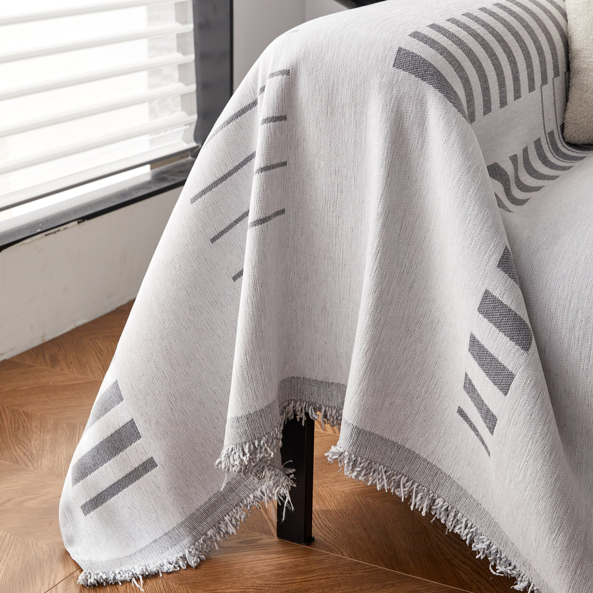 Reversible Chenille Couch Cover Blanket with Tassel Large Boho Futon Cover L Shaped Sectional Cover