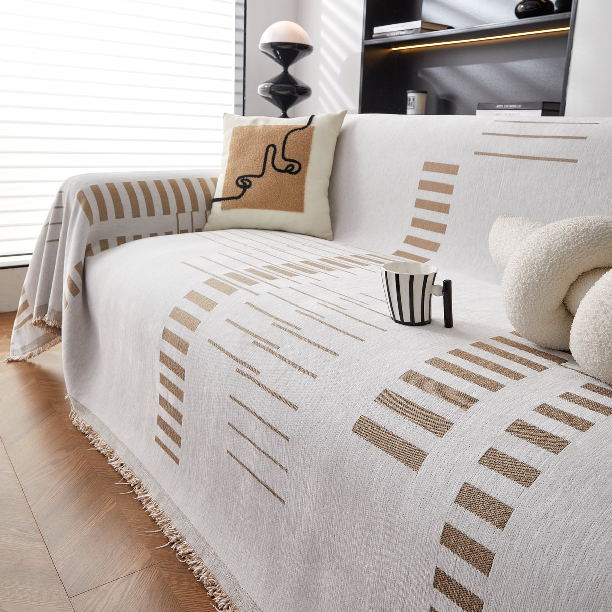 Reversible Chenille Couch Cover Blanket with Tassel Large Boho Futon Cover L Shaped Sectional Cover