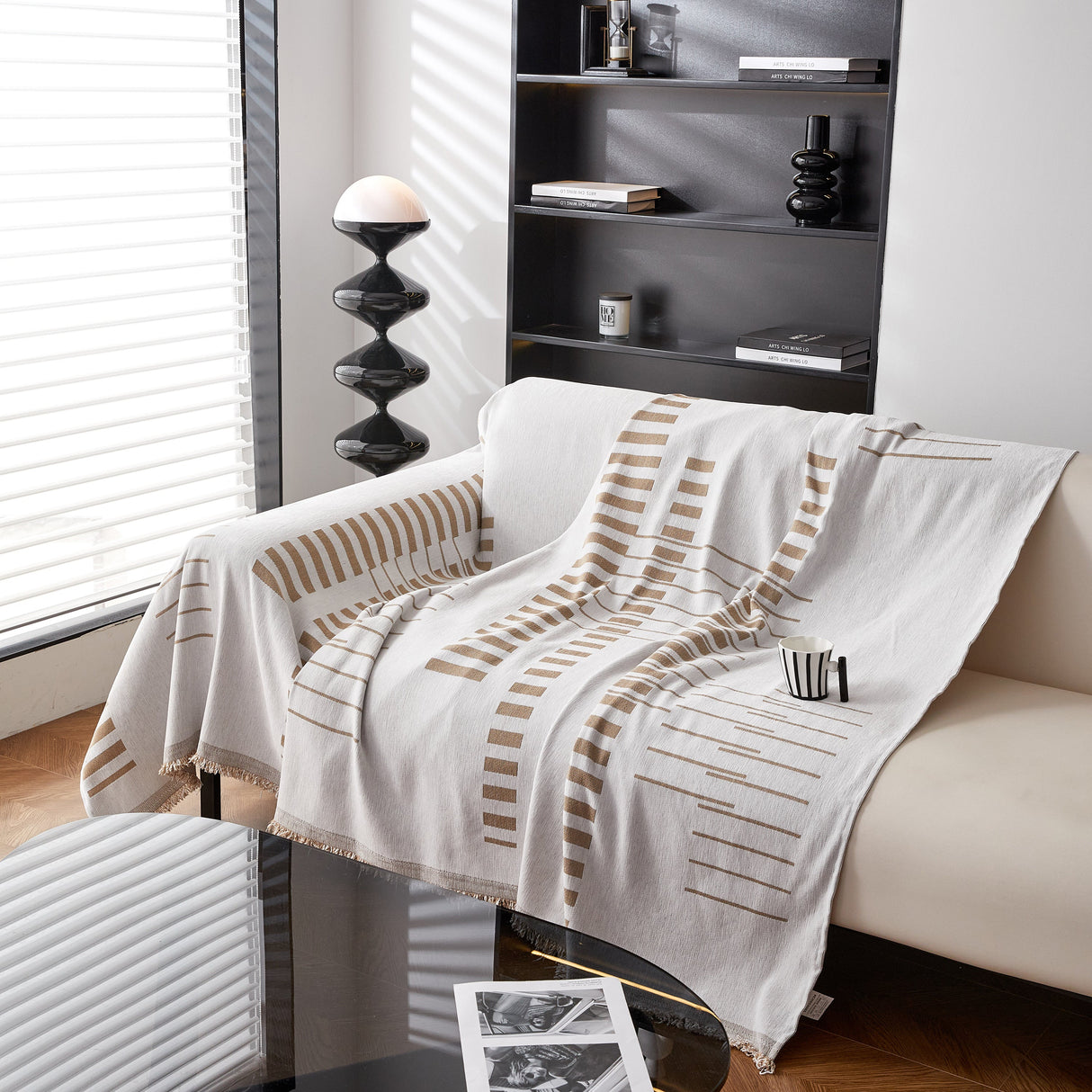 Reversible Chenille Couch Cover Blanket with Tassel Large Boho Futon Cover L Shaped Sectional Cover