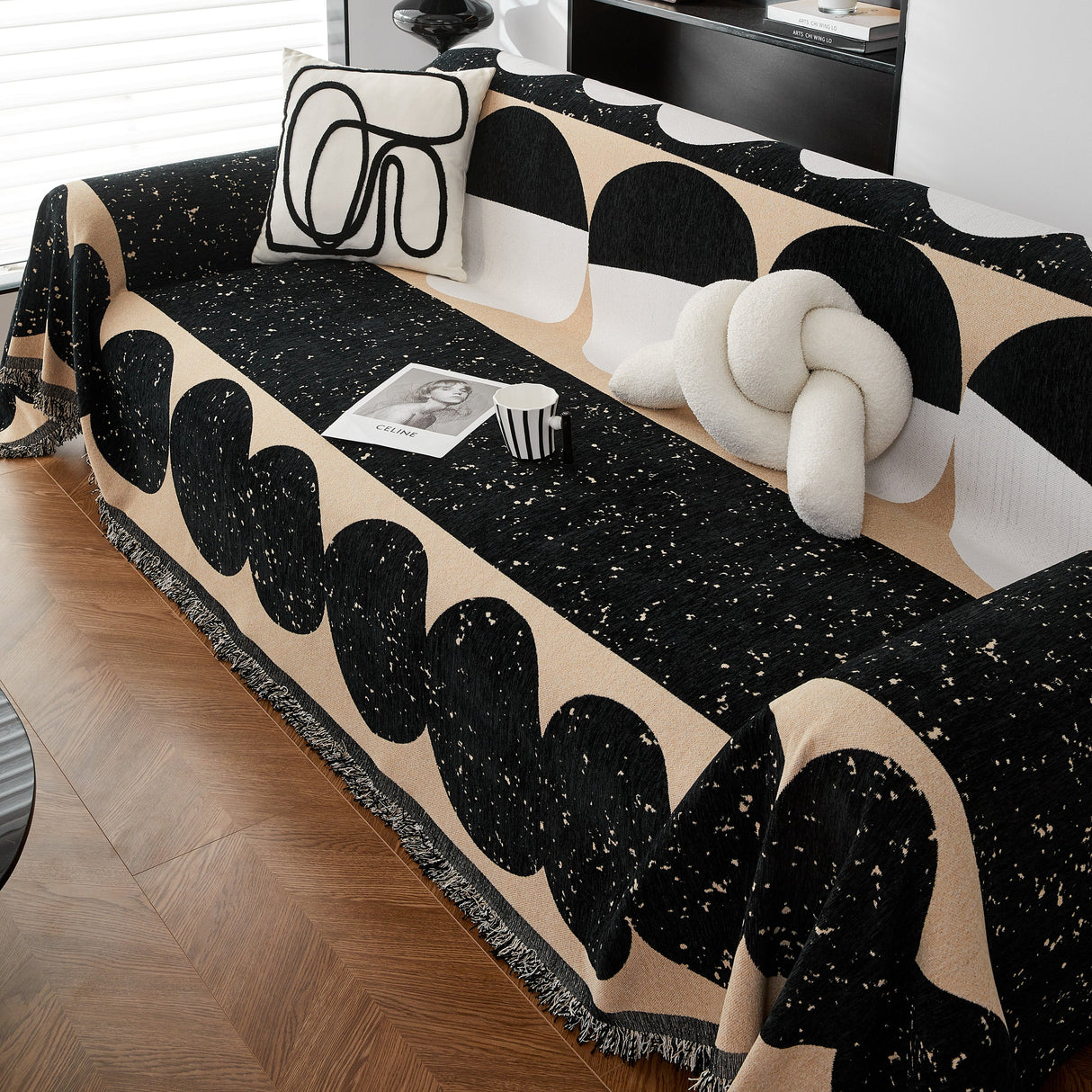 Chenille Circular Motif Sofa Protector Cover, Sofa Slipcovers L Shape, Sectional Sofa Couch Covers