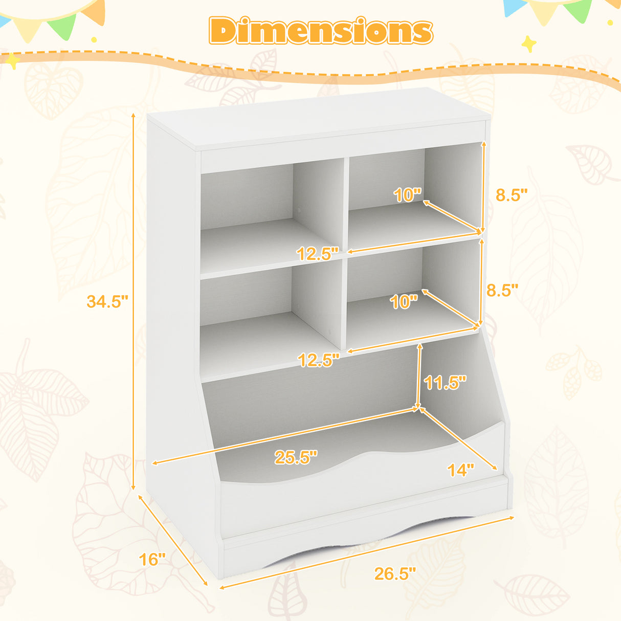 3-Tier Children's Multi-Functional Bookcase Toy Storage Bin Floor Cabinet-White