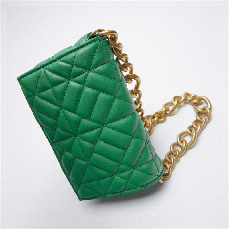 New Adorable Women's Handbag Green Small Flap Shoulder Bag In Thick Metal Chain Women's Clutch Bags Luxury Ladies Shoulder Purse