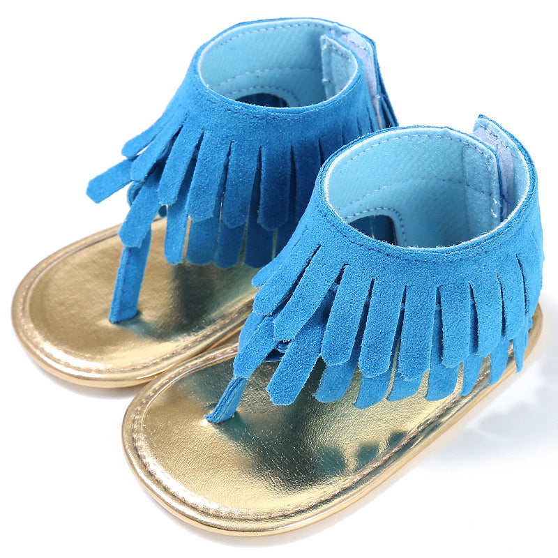 Baby Summer Newborn 0-18M Infant Baby Girls Children's Sandals Summer New Retro Tassel Flannel Baby Shoes Solid Non-slip