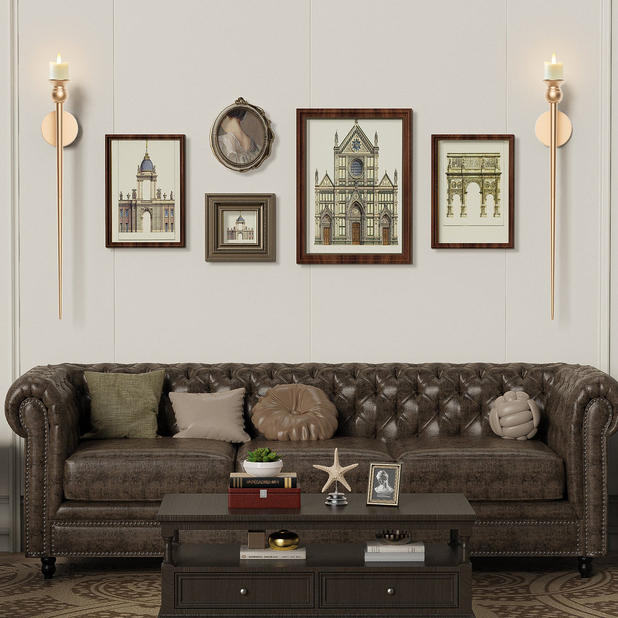 2-Pack Golden Candle Holder Torch Wall Light, Electronic Candle Wall Scone