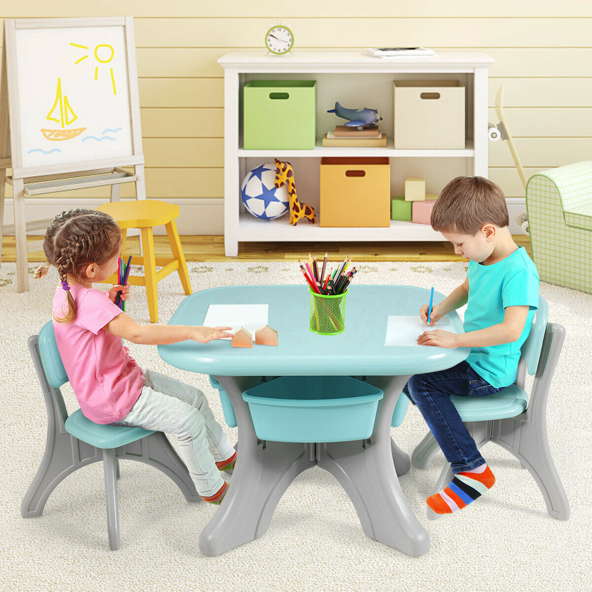 In/Outdoor 3-Piece Plastic Children Play Table & Chair Set