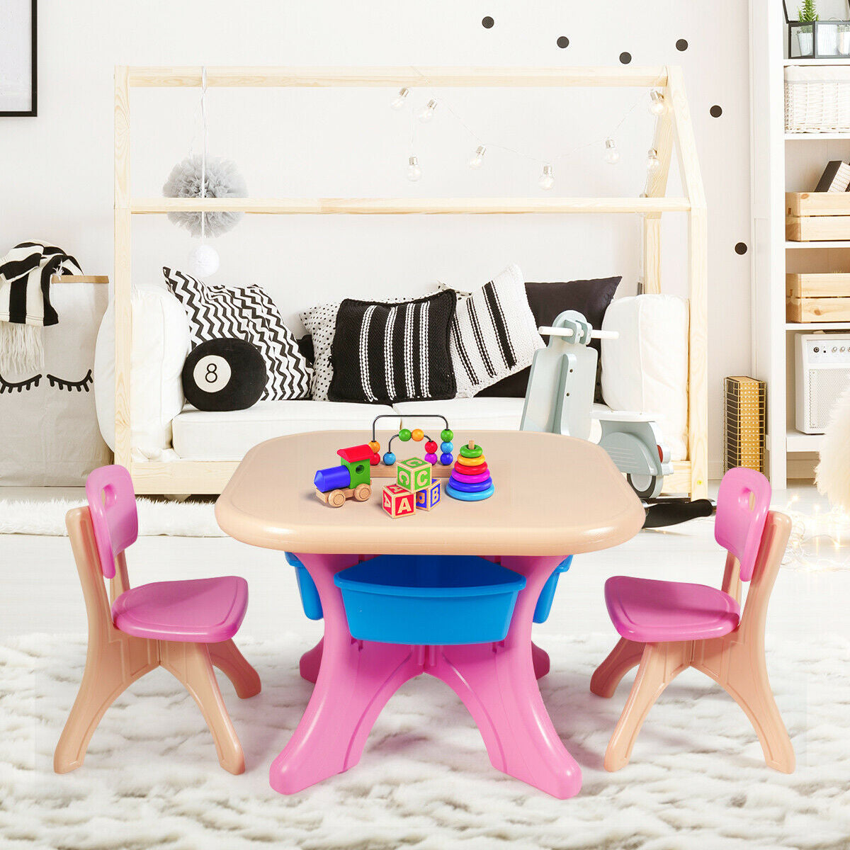 In/Outdoor 3-Piece Plastic Children Play Table & Chair Set