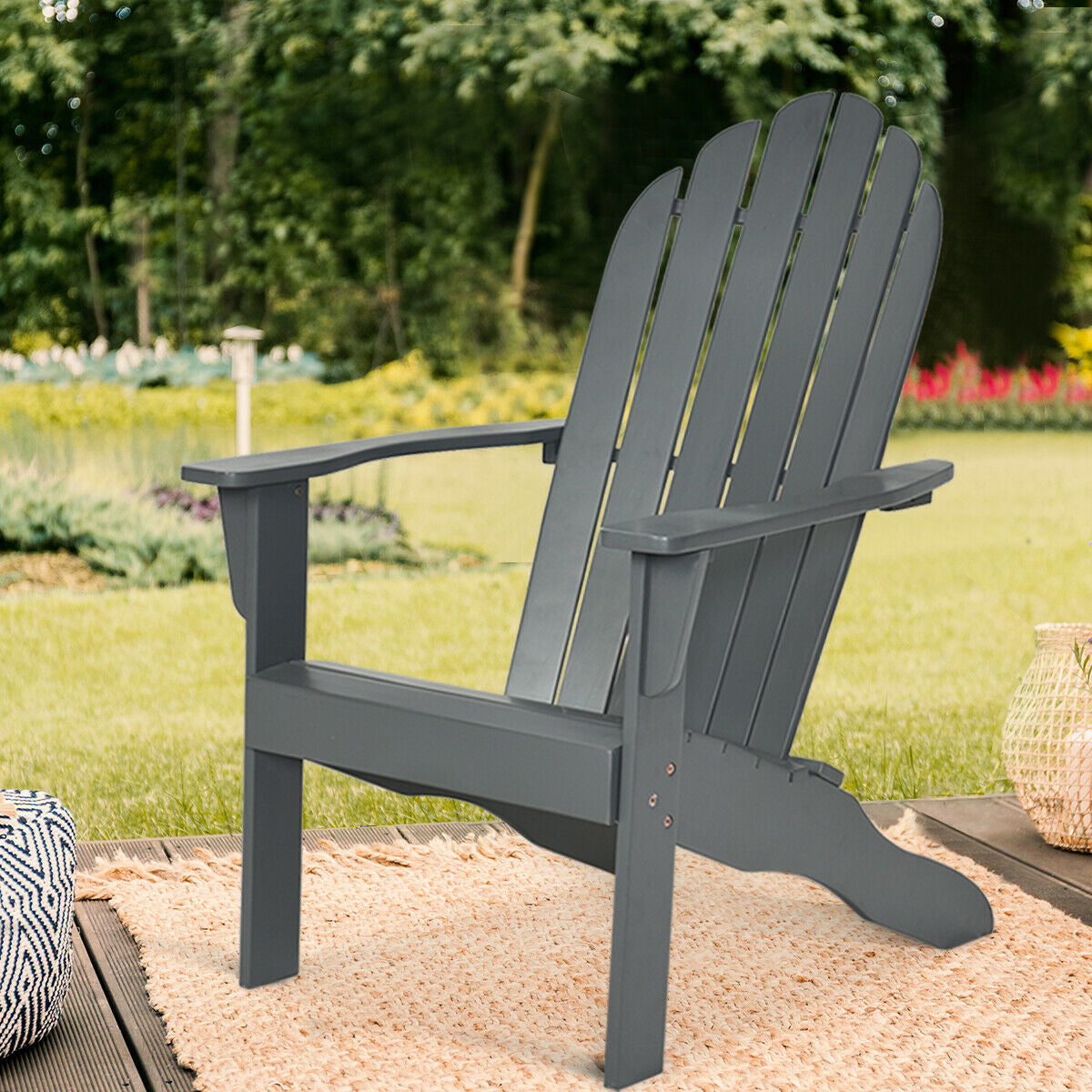 Acacia Wood Outdoor Adirondack Chair with Ergonomic Design-Natural