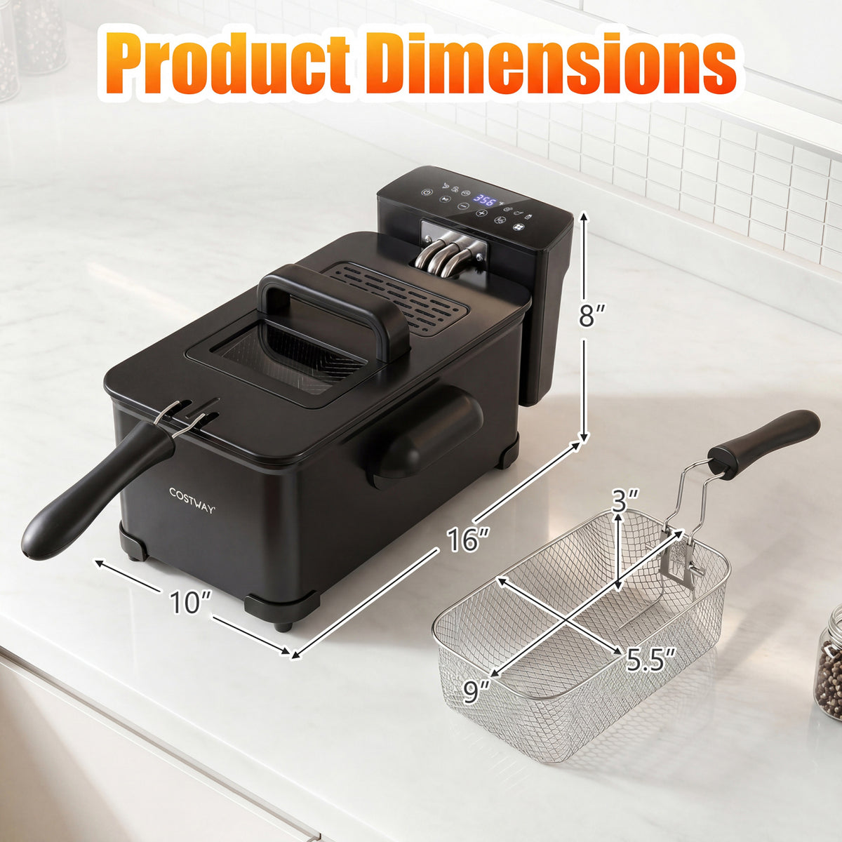 3.2-Qt Electric Deep Fryer with 1700W LED Touch Screen and Enamel Oil Tank-Black