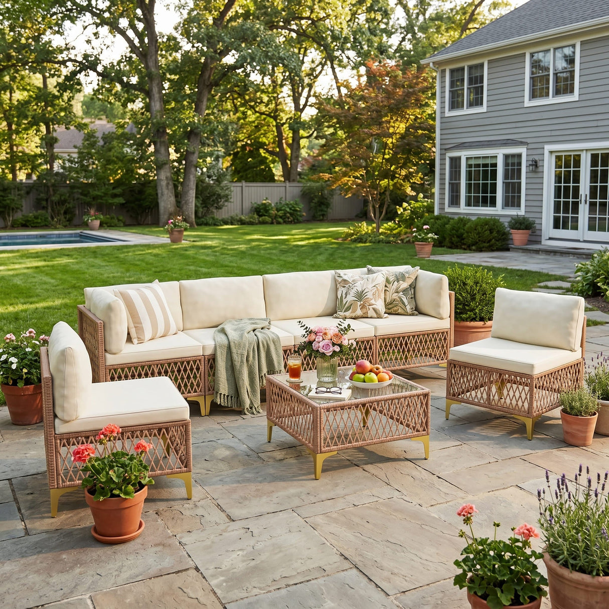 Axis 70.2" Boho Outdoor Sectional Set, 7-Piece