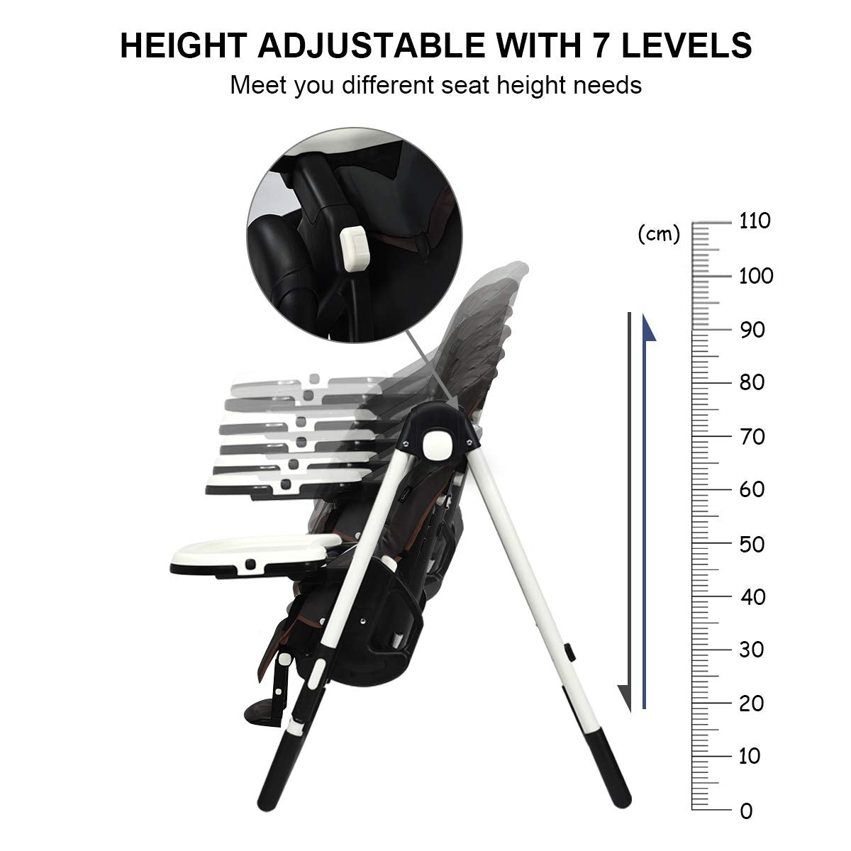 Foldable High chair with Multiple Adjustable Backrest-Black