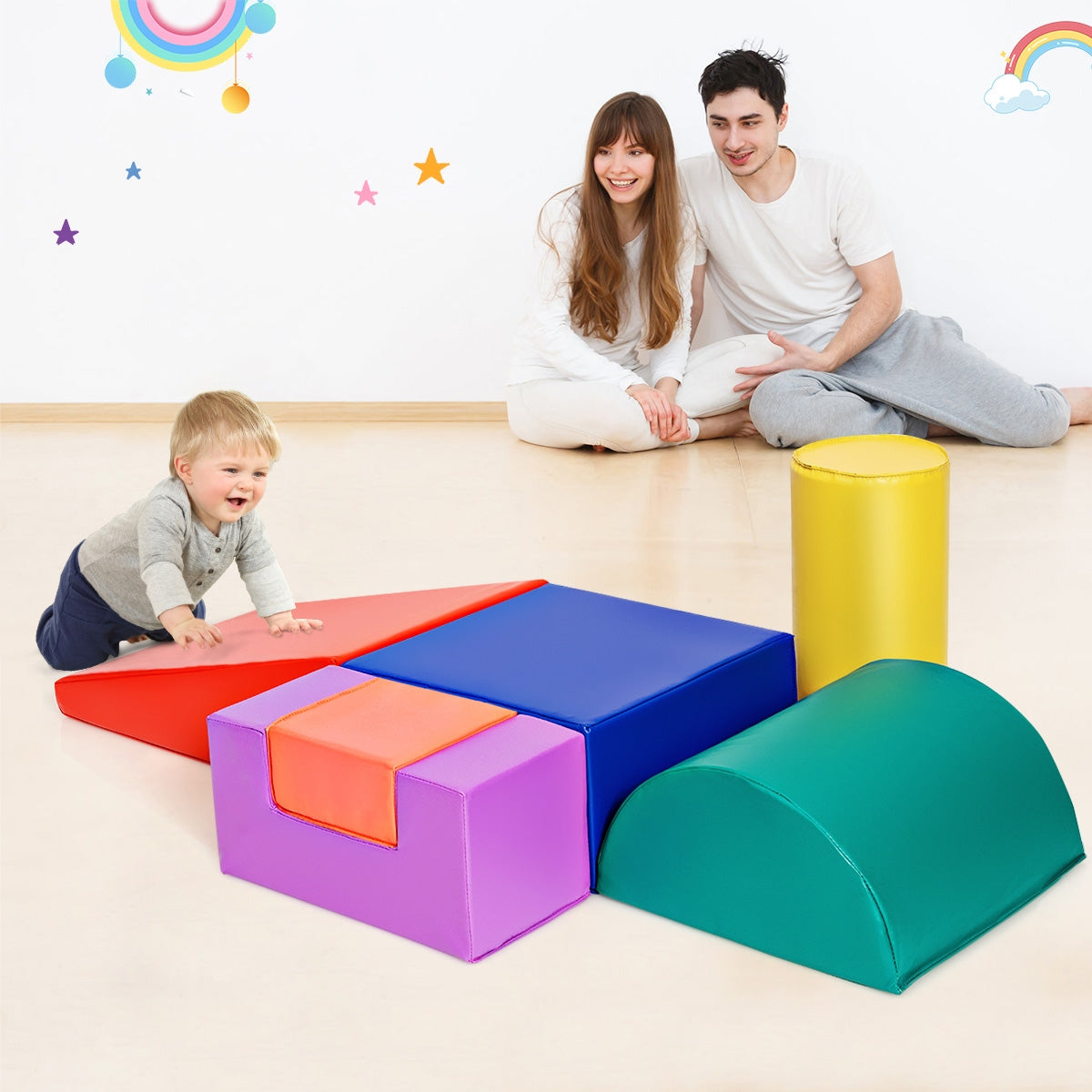 6 Piece Climb Crawl Play Set Indoor Kids Toddler-Light Blue