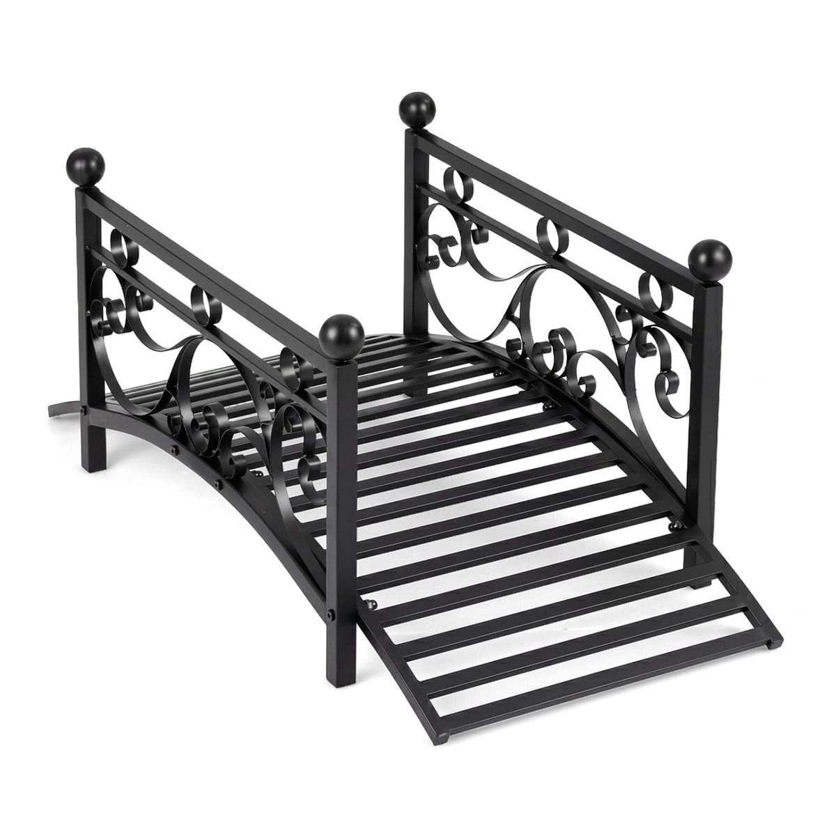 3.3 ft Garden Metal Bridge with Dual Patterned Side Rails