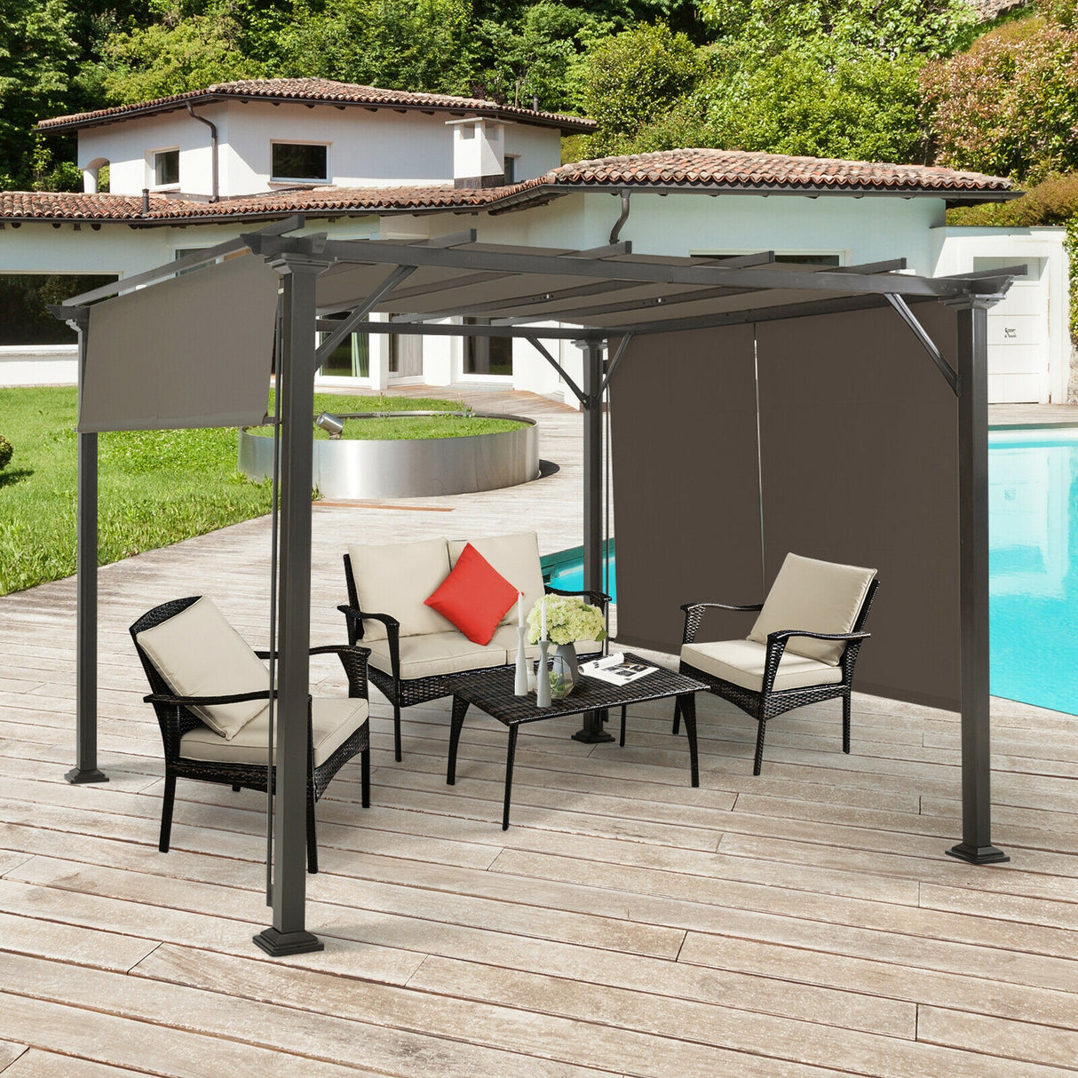 16' x 8' 2Pcs Universal Replacement Canopy for Pergola Structure Sun Awning-Brown