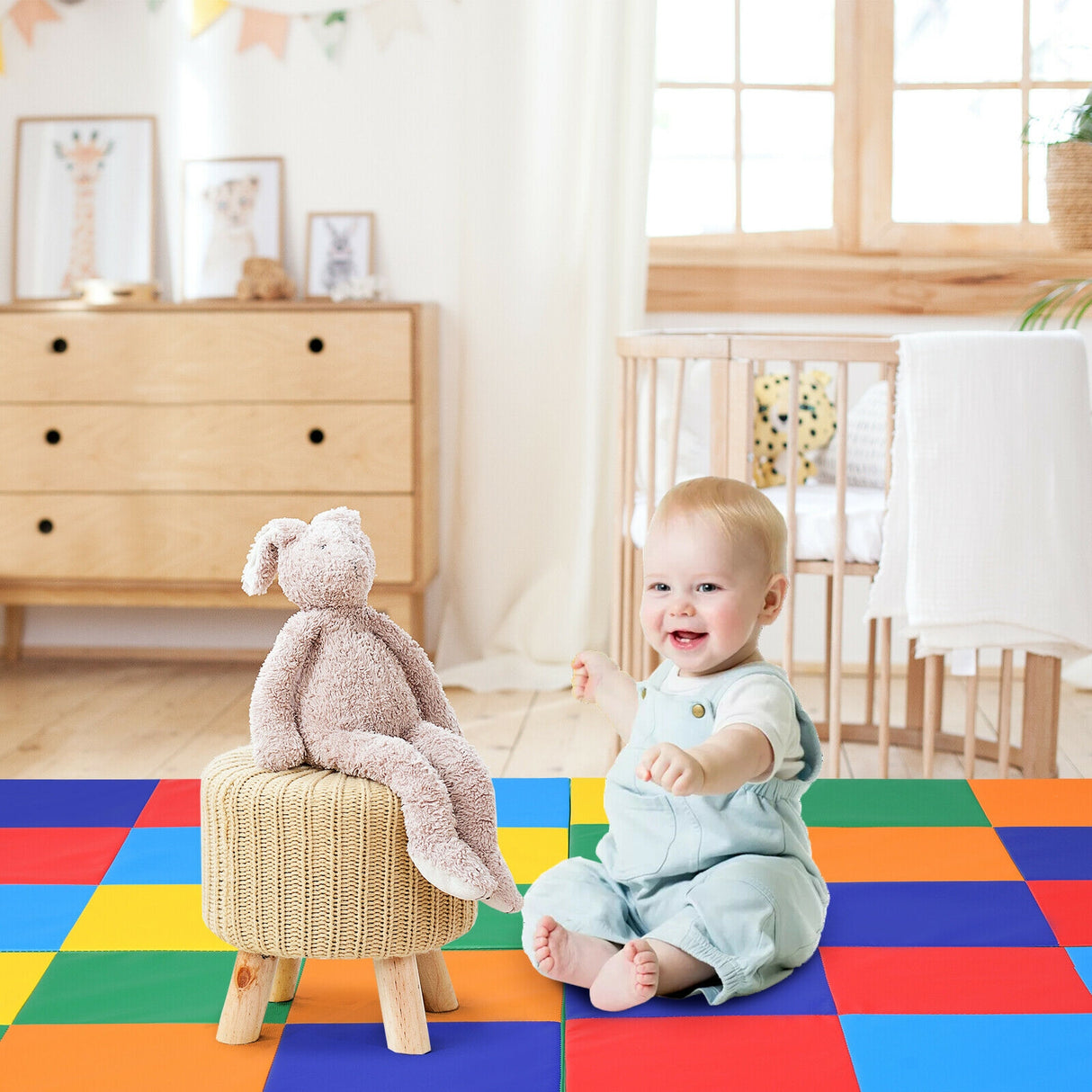 58 Inch Toddler Foam Play Mat Baby Folding Activity Floor Mat-Light Blue